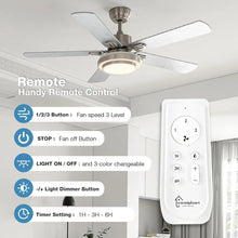 Load image into Gallery viewer, 52&quot; Brushed Nickel Ceiling Fan - Remote Control, Dimmable LED Lights