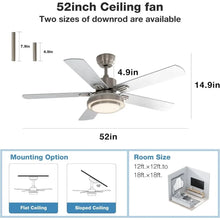 Load image into Gallery viewer, 52&quot; Brushed Nickel Ceiling Fan - Remote Control, Dimmable LED Lights