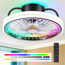 Load image into Gallery viewer, Modern Flush Mount Ceiling Fan w/Light | 15&quot; RGB Dimmable LED, Low Profile