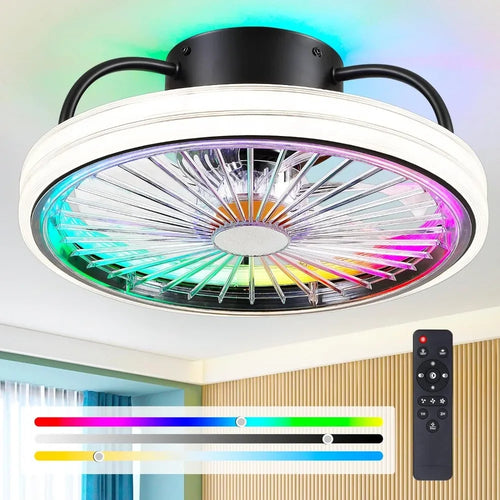 Modern Flush Mount Ceiling Fan w/Light | 15