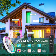 Load image into Gallery viewer, Modern Flush Mount Ceiling Fan w/Light | 15&quot; RGB Dimmable LED, Low Profile