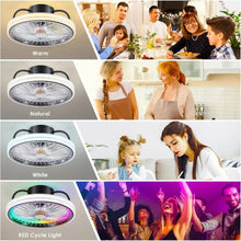 Load image into Gallery viewer, Modern Flush Mount Ceiling Fan w/Light | 15&quot; RGB Dimmable LED, Low Profile