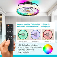 Load image into Gallery viewer, Modern Flush Mount Ceiling Fan w/Light | 15&quot; RGB Dimmable LED, Low Profile