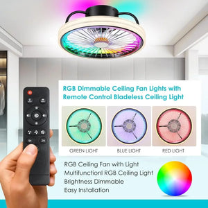 Modern Flush Mount Ceiling Fan w/Light | 15" RGB Dimmable LED, Low Profile