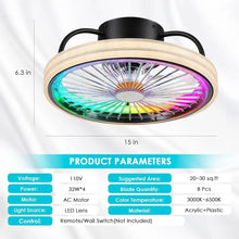 Load image into Gallery viewer, Modern Flush Mount Ceiling Fan w/Light | 15&quot; RGB Dimmable LED, Low Profile