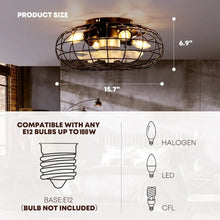 Load image into Gallery viewer, 16&quot; Caged Ceiling Fan with Lights - Remote Control, Small Industrial Style