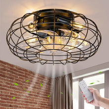 Load image into Gallery viewer, 16&quot; Caged Ceiling Fan with Lights - Remote Control, Small Industrial Style