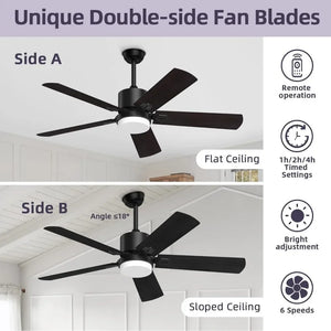 52" Ceiling Fan with 6-Speed Reversible DC Motor - Adjustable Light, 5 Blades