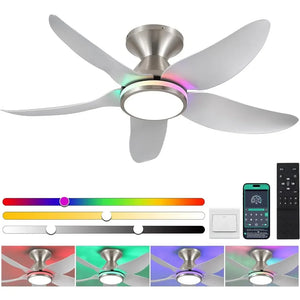 Smart Ceiling Fan with Lights - 38" Low Profile, Remote/App, Dimmable White + RGB