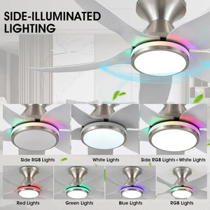 Smart Ceiling Fan with Lights - 38" Low Profile, Remote/App, Dimmable White + RGB