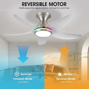 Smart Ceiling Fan with Lights - 38" Low Profile, Remote/App, Dimmable White + RGB