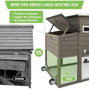 "Wooden Chicken Coop 156” with Run, 4-6 Hens, Perches & Nesting Boxes, Pull-out Trays