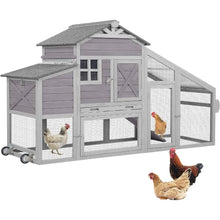 Load image into Gallery viewer, &quot;Portable Chicken Coop 73” Outdoor Wooden Poultry Cage with Wheels, Leak-Proof