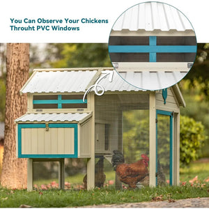 "Spacious Chicken Coop for 6-8 Chickens, Waterproof PVC Roof, Removable Trays