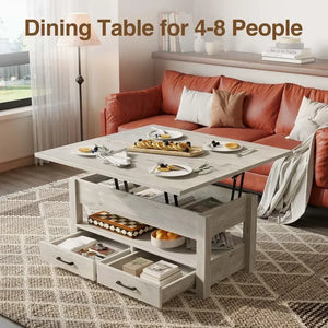 Transformative Coffee Table - Converts to Dining Table, Hidden Storage Drawers