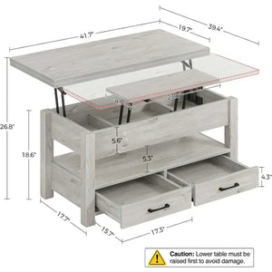 Transformative Coffee Table - Converts to Dining Table, Hidden Storage Drawers