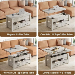 Transformative Coffee Table - Converts to Dining Table, Hidden Storage Drawers