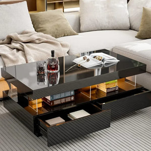 Coffee Table w/ 16-Color LED Lights | 2 Storage Drawers, Open Design Space