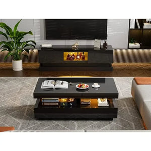 Coffee Table w/ 16-Color LED Lights | 2 Storage Drawers, Open Design Space