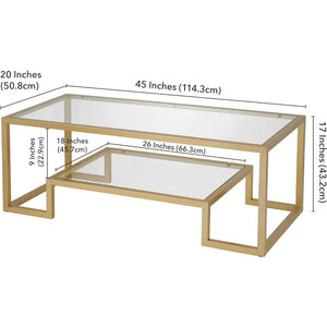 45" Modern Brass Rectangle Coffee Table | Ideal for Living Room, Studio