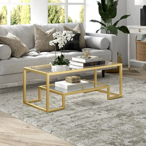 45" Modern Brass Rectangle Coffee Table | Ideal for Living Room, Studio