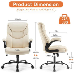 Cream Colored High Back Computer Gaming Chair - Flip-Up Arms, Desk Task