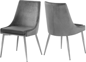 Elegant Velvet Dining Chairs, Set of 2 - Grey Upholstery, Sturdy Metal Frame