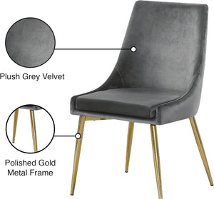 Elegant Velvet Dining Chairs, Set of 2 - Grey Upholstery, Sturdy Metal Frame