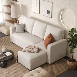 Convertible L-Shaped Sectional Sofa, Reversible Recliner, Linen Fabric