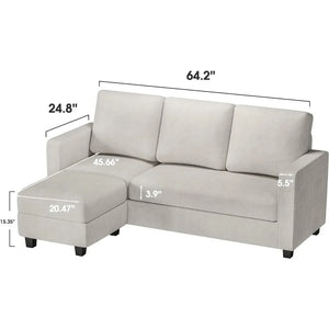 Convertible L-Shaped Sectional Sofa, Reversible Recliner, Linen Fabric