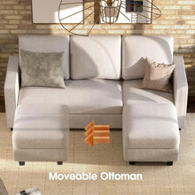 Load image into Gallery viewer, Convertible L-Shaped Sectional Sofa, Reversible Recliner, Linen Fabric