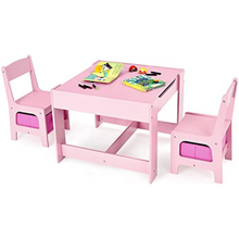 Load image into Gallery viewer, Wooden Kids Table and Chair Set, 3-in-1 Activity Table with Storage Drawer, Detachable Top