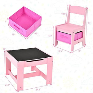 Wooden Kids Table and Chair Set, 3-in-1 Activity Table with Storage Drawer, Detachable Top