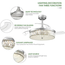 Load image into Gallery viewer, Crystal Ceiling Fan w/ Reversible Motor &amp; Remote | Retractable Blades, Lights