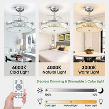 Load image into Gallery viewer, Crystal Ceiling Fan w/ Reversible Motor &amp; Remote | Retractable Blades, Lights