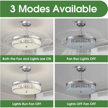 Load image into Gallery viewer, Crystal Ceiling Fan w/ Reversible Motor &amp; Remote | Retractable Blades, Lights