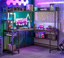 Load image into Gallery viewer, Deluxe L-Shaped Home Office Desk, 60&quot; Corner Gaming Computer Desk with Hutch Shelves