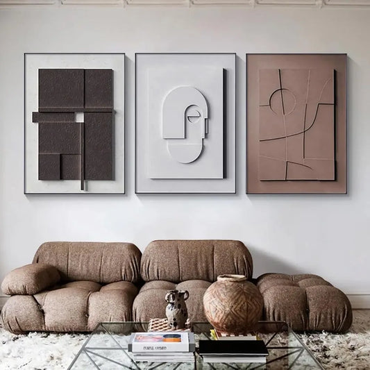 Canvas Wall Art Set of 3 - Modern Abstract Decorative Painting Hanging Decor with Frames