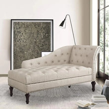 Load image into Gallery viewer, Natural Linen Upholstered Chaise Lounge with Stylish Nailhead Trim