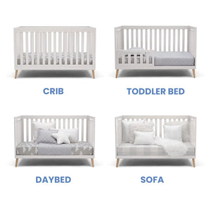 4-in-1 Convertible Baby Crib, White Children Crib with Natural Wood Legs