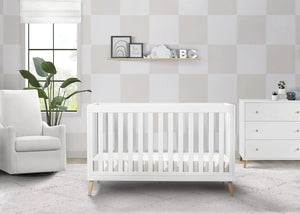 4-in-1 Convertible Baby Crib, White Children Crib with Natural Wood Legs