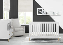 Load image into Gallery viewer, 4-in-1 Convertible Baby Crib, White Children Crib with Natural Wood Legs