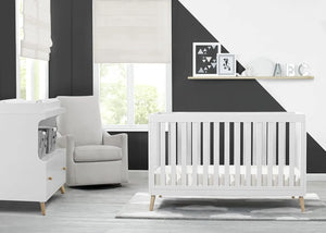 4-in-1 Convertible Baby Crib, White Children Crib with Natural Wood Legs