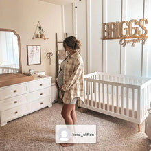 Load image into Gallery viewer, 4-in-1 Convertible Baby Crib, White Children Crib with Natural Wood Legs