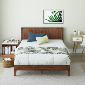 Solid Wood Platform Bed Frame with Headboard, Slat Support, No Box Spring Needed