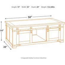 Load image into Gallery viewer, Rustic Farmhouse Coffee Table with Sliding Barn Doors - Brown Finish