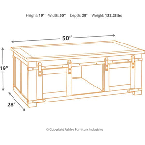 Rustic Farmhouse Coffee Table with Sliding Barn Doors - Brown Finish