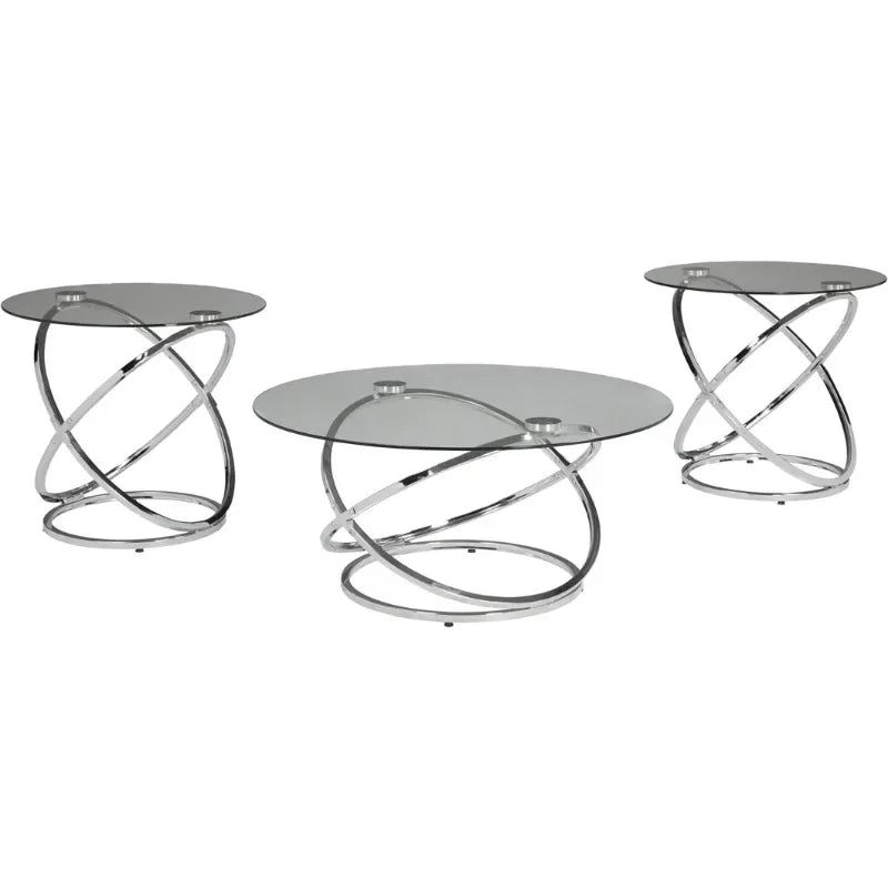 Contemporary 3-Piece Round Occasional Table Set - Coffee, 2 End Tables, Chrome