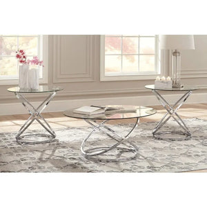 Contemporary 3-Piece Round Occasional Table Set - Coffee, 2 End Tables, Chrome