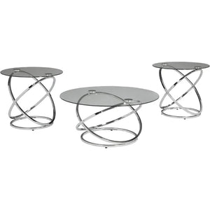 Elegant Chrome Round 3-Table Set - Coffee Table and 2 Matching End Tables